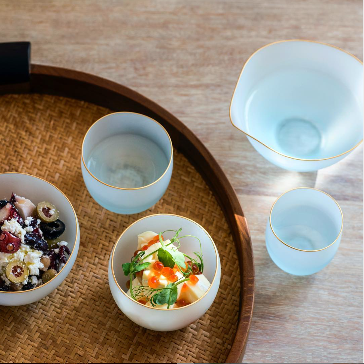 SAKI - Blue Frosted, 5 piece set, in wooden box